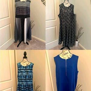 4 beautiful lined fit and flare style very flattering midi-dresses.  Size 20/22.